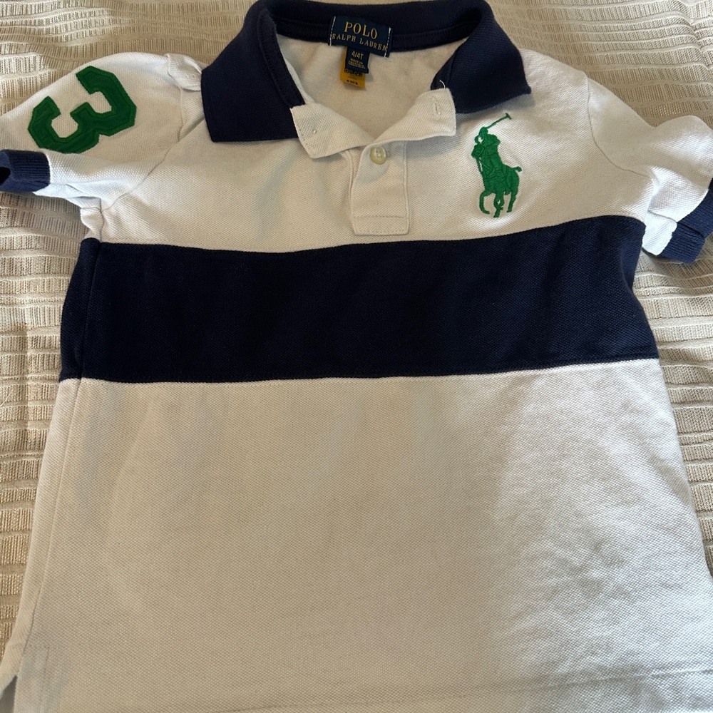 Ralph Lauren Kids T-Shirt - Size 4T - Striped White/Blue